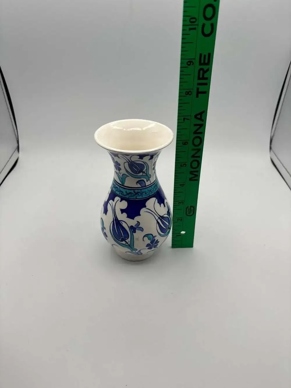Hand Painted Turkish Ceramic Iznik Bud Vase Blue Floral Tulip Pattern